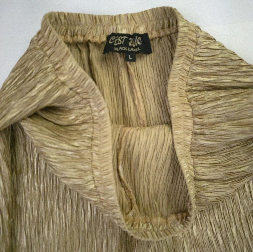 C'est Duo Gold Wide-Leg Pleated Pants Sz L - Picture 4 of 10